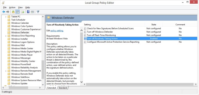Enable this policy and windows defender now waits for your input before before taking the action.